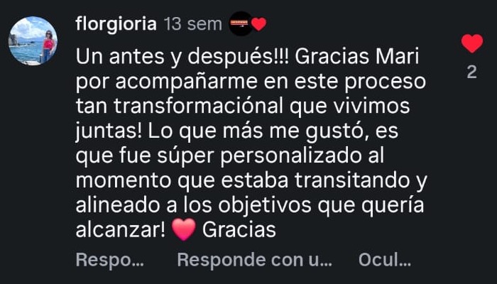 Comentario de Flor Giorgia en Instagram sobre su Mentoría