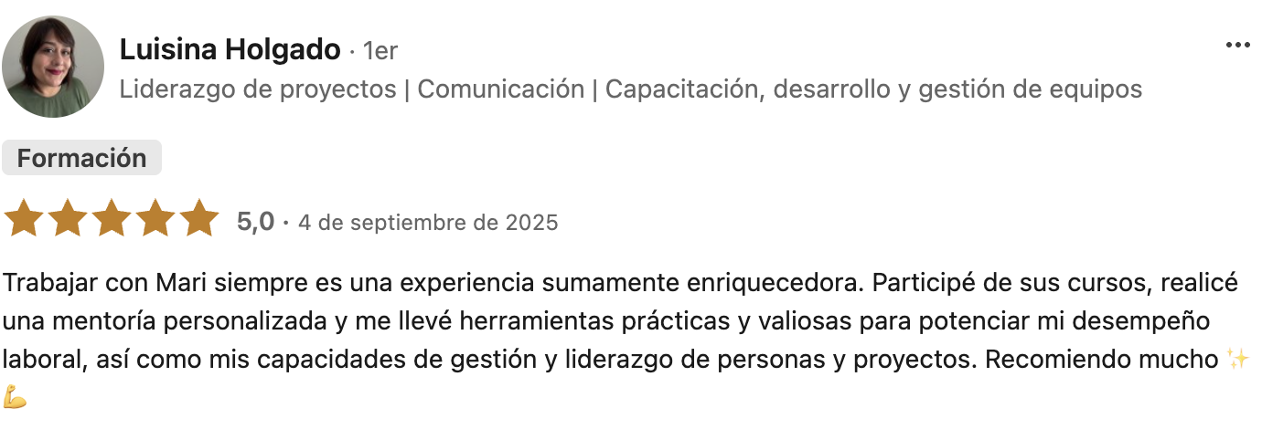 Testimonio completo de Luisina Holgado en LinkedIn
